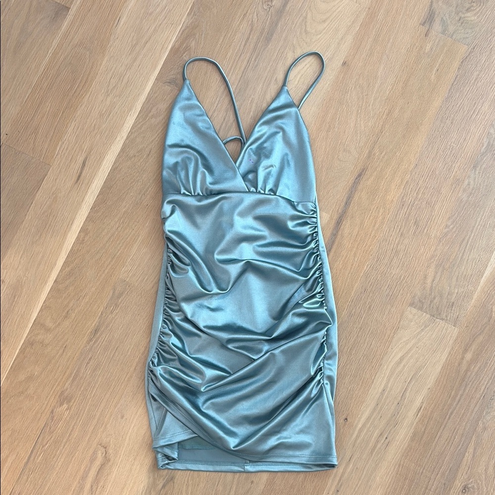 Lucy in the Sky Blue Ruched Bodycon Mini Dress